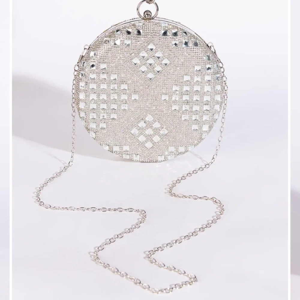 AKIRA Silver Light Me Up Rhinestone Round Circle Crystal Clutch Evening Bag NWT